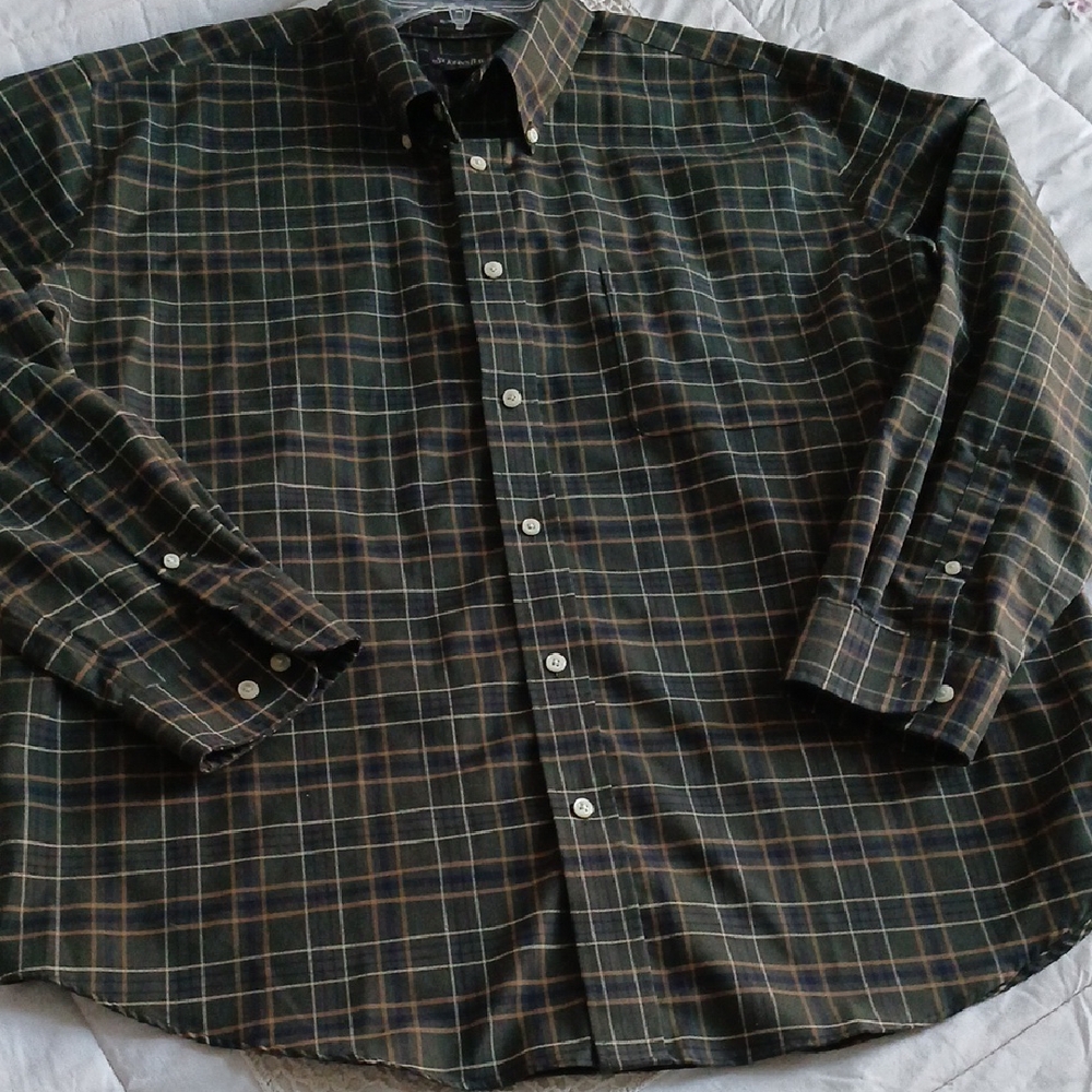 Mens XL Green Plaid Casual Shirt
